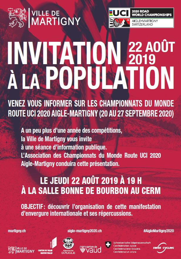 La population de Martigny est invitée à s'informer sur les Championnats du monde de cyclisme sur route